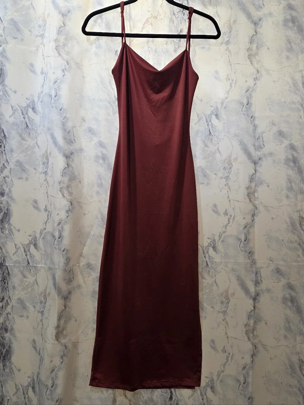 VIBE COWL NECK MIDI SLIP DRESS